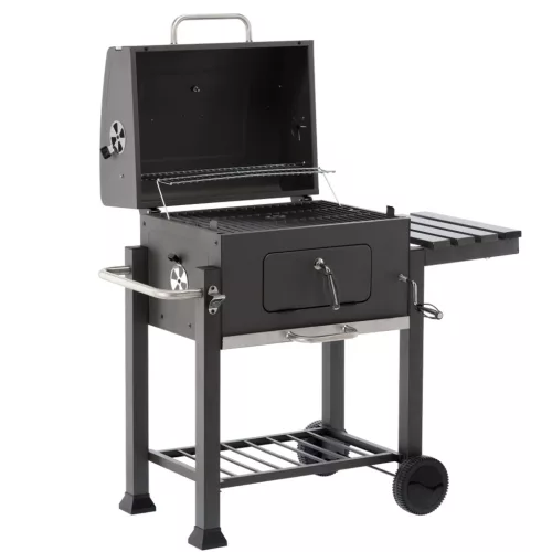 FASZENES KERTI GRILL FEDŐVEL, ÖNTÖTTVAS RÁCSSAL 114,5 x 60 x 108 CM