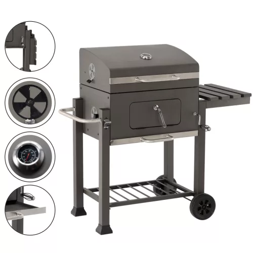 FASZENES KERTI GRILL FEDŐVEL, ÖNTÖTTVAS RÁCSSAL 114,5 x 60 x 108 CM