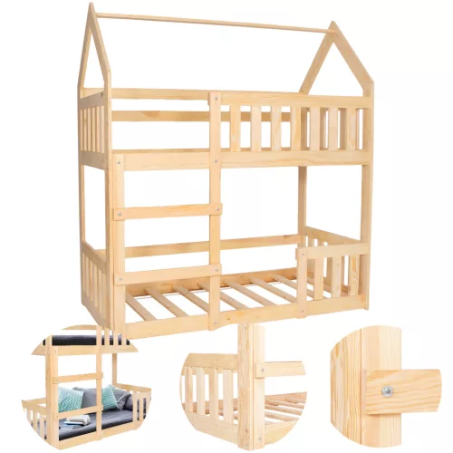 Házikó emeletes ágy natúr (160x80cm 2x )