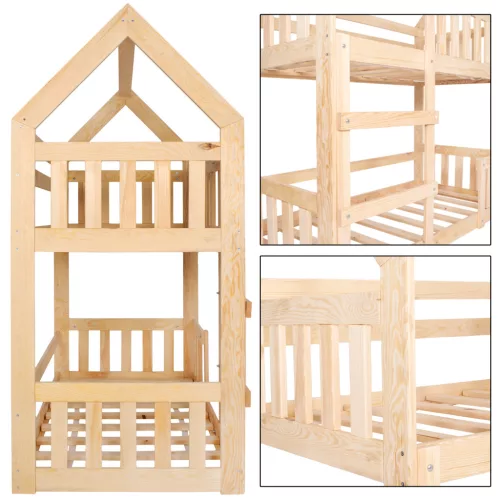 Házikó emeletes ágy natúr (160x80cm 2x )