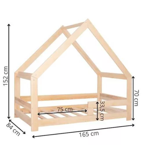 Házikó fagyerekágy 160x80 cm natúr