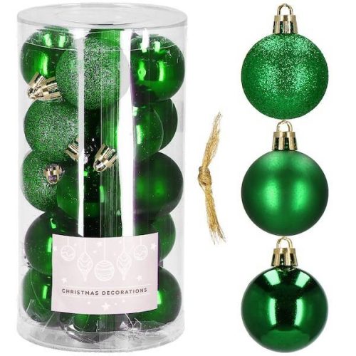 Karácsonyi gömb készlet 20 db-os, karácsonyfadísz, 4 cm, zöld