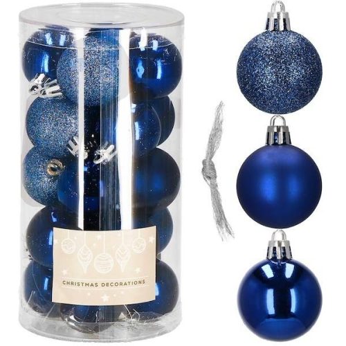 Karácsonyi gömb készlet 20 db-os, karácsonyfadísz, 4 cm, kék