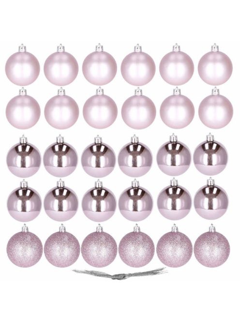 Karácsonyi gömbszett, 30 db-os karácsonyi dísz, 3cm, rózsaszín