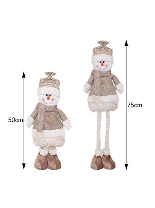 50-75 cm-es Hóember karácsonyi dísz, teleszkópos lábakkal, világosbarna