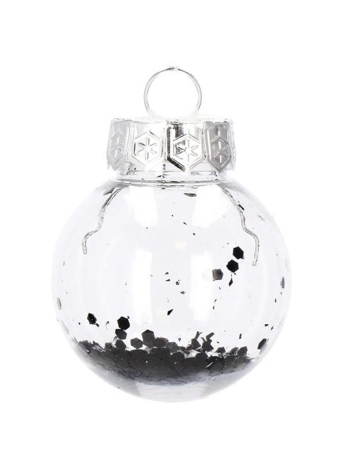 24 db-os karácsonyi gömb készlet, 5 cm-es, átlátszó, fekete belsővel