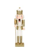 Diótörő katona jogarral, 38 cm, fa, fehér-arany diótörő