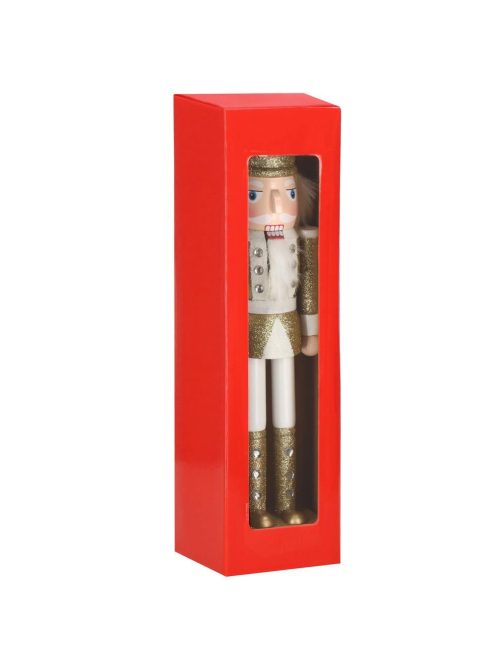 Diótörő katona jogarral, 38 cm, fa, fehér-arany diótörő