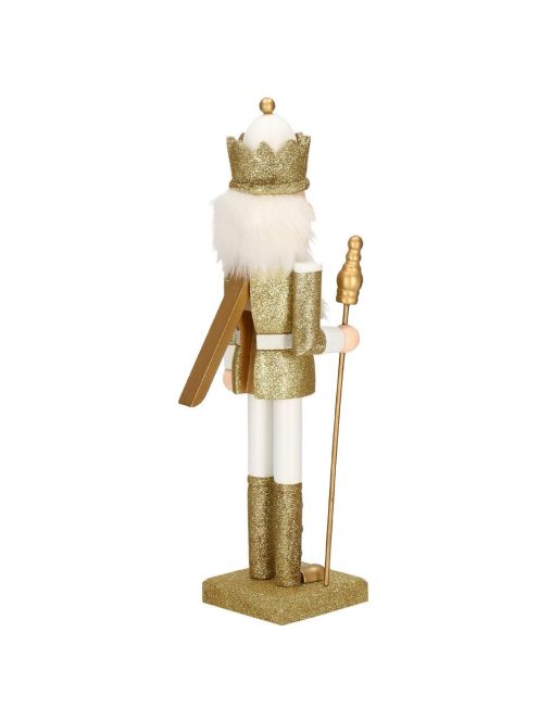 Diótörő katona jogarral, 38 cm, fa, fehér-arany diótörő
