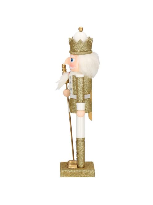 Diótörő katona jogarral, 38 cm, fa, fehér-arany diótörő