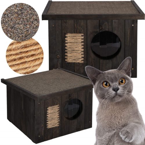 Fából készült macska vagy kutya kennel 58x49,5 cm, szigetelt, fekete