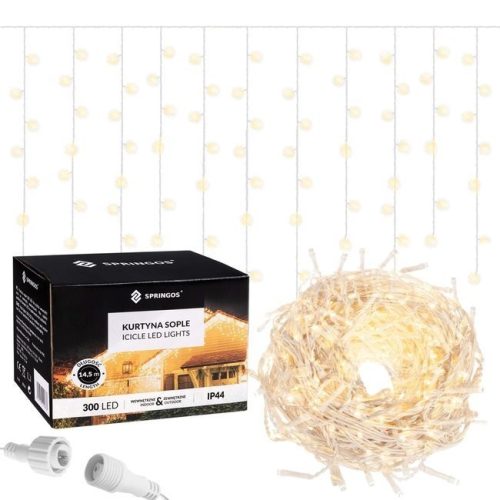 Fényfüggöny 300 led füzér, 12m, meleg fehér
