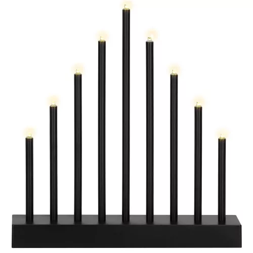 9 LED-es dekoratív adventi gyertyatartó, fekete, meleg fehér