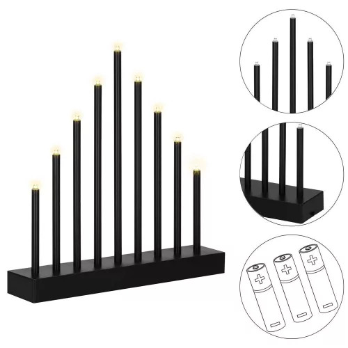 9 LED-es dekoratív adventi gyertyatartó, fekete, meleg fehér