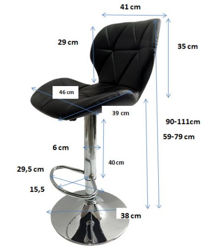 Fekete háttámaszos bárszék, króm lábbal