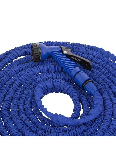 Flexibilis öntöző szett, 15m - 45m-es kerti tömlő, pisztollyal, kék