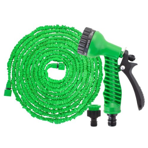 Flexibilis öntöző szett, 10m-30m-es kerti tömlő, pisztollyal, zöld