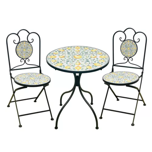 Fém Kerti Bútorkészlet Mozaik „LEMONIA" Asztal + 2 Szék
