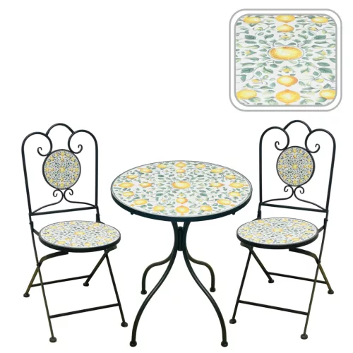 Fém Kerti Bútorkészlet Mozaik „LEMONIA" Asztal + 2 Szék