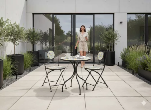 Fém Kerti Bútorkészlet Mozaik „LEMONIA" Asztal + 2 Szék