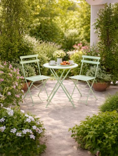 Kerti Bútorkészlet Zöld (Kerek Asztal + 2 Szék)