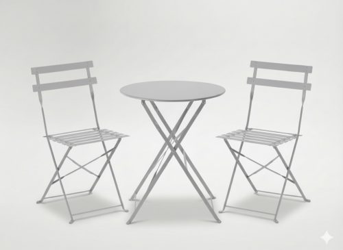 Kerti Bútorkészlet Szürke (Kerek Asztal + 2 Szék)