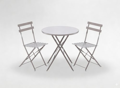 Kerti Bútorkészlet Szürke (Kerek Asztal + 2 Szék)