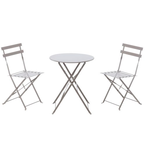 Kerti Bútorkészlet Szürke (Kerek Asztal + 2 Szék)
