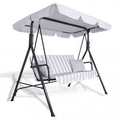   Kerti hintaágy „Luna” valódi 3 személyes, 170x110 cm, szürke csíkos