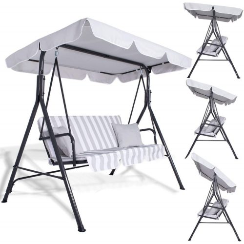 Kerti hintaágy „Luna” valódi 3 személyes, 170x110 cm, szürke csíkos