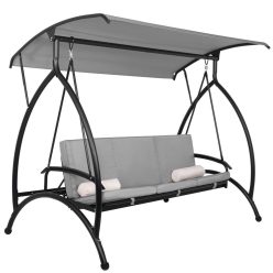   Prémium kerti hintaágy „Joko” 3 személyes, acélrácsos, fekete-szürke