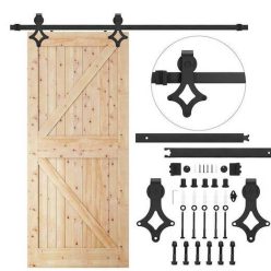   Tolóajtó vasalat rendszer, pajtaajtóhoz acél, fekete, 200cm hosszú sín (max 100kg)