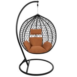 Rattan függőkosár, párnákkal, állvánnyal