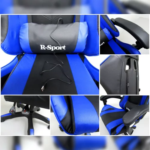 Gamer szék, forgószék masszázs funkcióval, fekete-kék