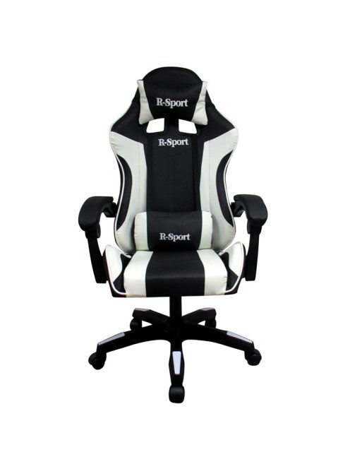 Gamer szék, forgószék masszázs funkcióval, fekete-fehér