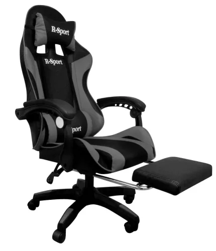 Gamer szék, forgószék masszázs funkcióval, lábtartóval, fekete-szürke