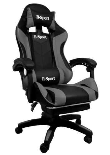 Gamer szék, forgószék masszázs funkcióval, lábtartóval, fekete-szürke