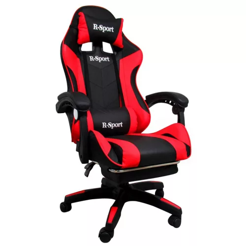 Gamer szék, forgószék masszázs funkcióval, lábtartóval, fekete-piros