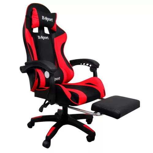 Gamer szék, forgószék masszázs funkcióval, lábtartóval, fekete-piros