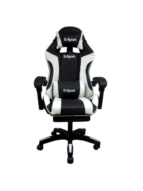 Gamer szék, forgószék masszázs funkcióval, lábtartóval, fekete-fehér
