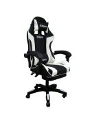 Gamer szék, forgószék masszázs funkcióval, lábtartóval, fekete-fehér
