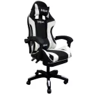 Gamer szék, forgószék masszázs funkcióval, lábtartóval, fekete-fehér