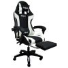 Gamer szék, forgószék masszázs funkcióval, lábtartóval, fekete-fehér
