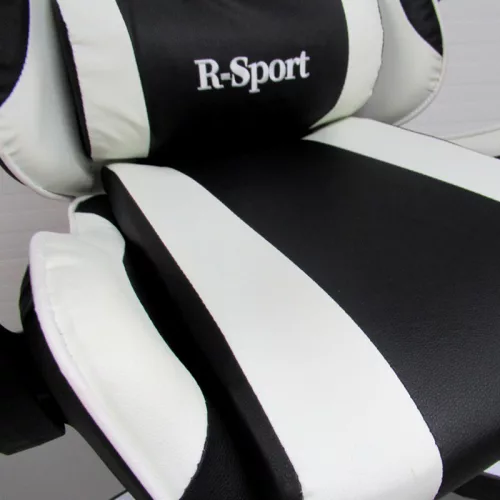 Gamer szék, forgószék masszázs funkcióval, lábtartóval, fekete-fehér