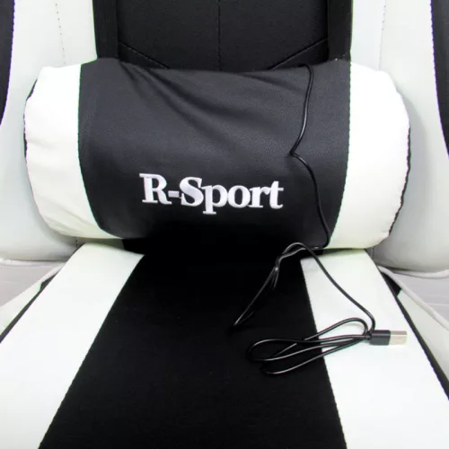 Gamer szék, forgószék masszázs funkcióval, lábtartóval, fekete-fehér