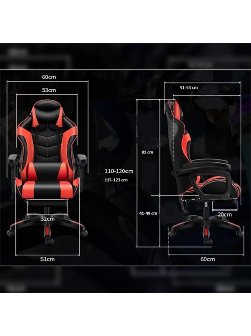 Gamer szék, forgószék masszázs funkcióval, lábtartóval, fekete-fehér