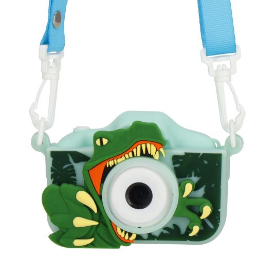 Gyerekkamera, digitális full HD kamera 32 GB-os kártyával, zöld, dinoszaurusz