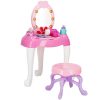 Gyerek fésülködőasztal lányoknak, tükörrel, zsámollyal és rózsaszín kiegészítőkkel