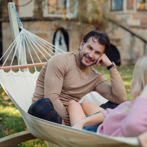 Prémium pamut függőágy - Lungo - állvánnyal, ekrü