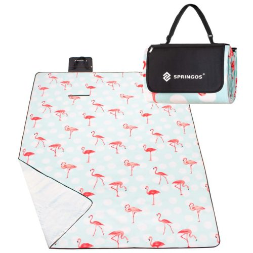 Piknik szőnyeg hordozó füllel, 130x170 cm, flamingó mintás 
